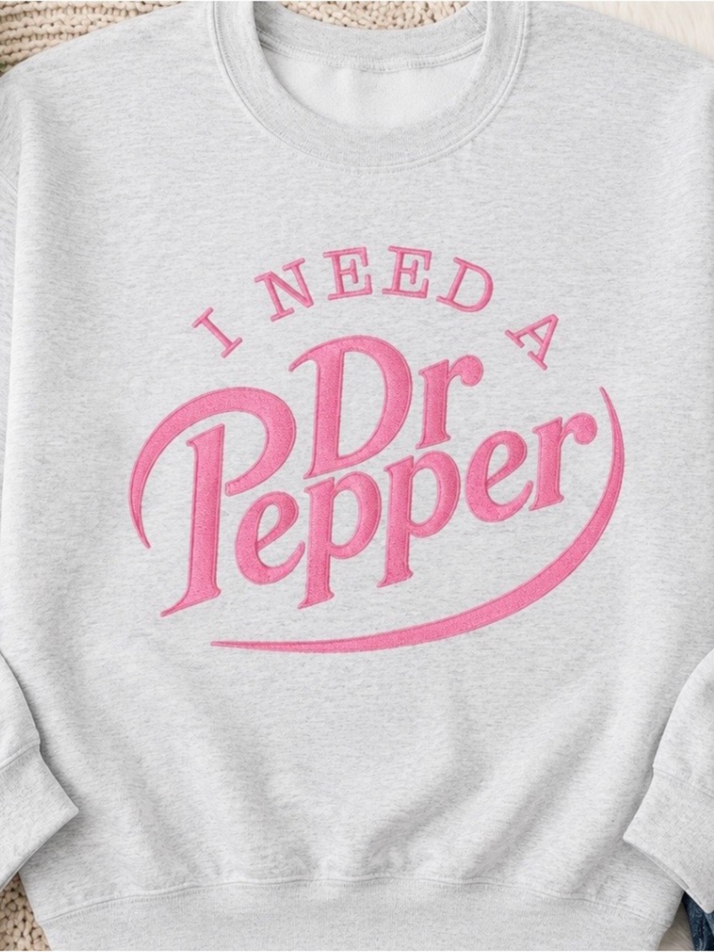 Graphic Crewneck Sweatshirt - Light Gray with Pink Logo